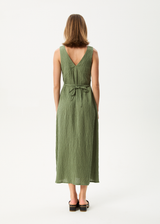 AFENDS Womens Focus - Seersucker Maxi Dress - Oil Green - Afends womens focus   seersucker maxi dress   oil green