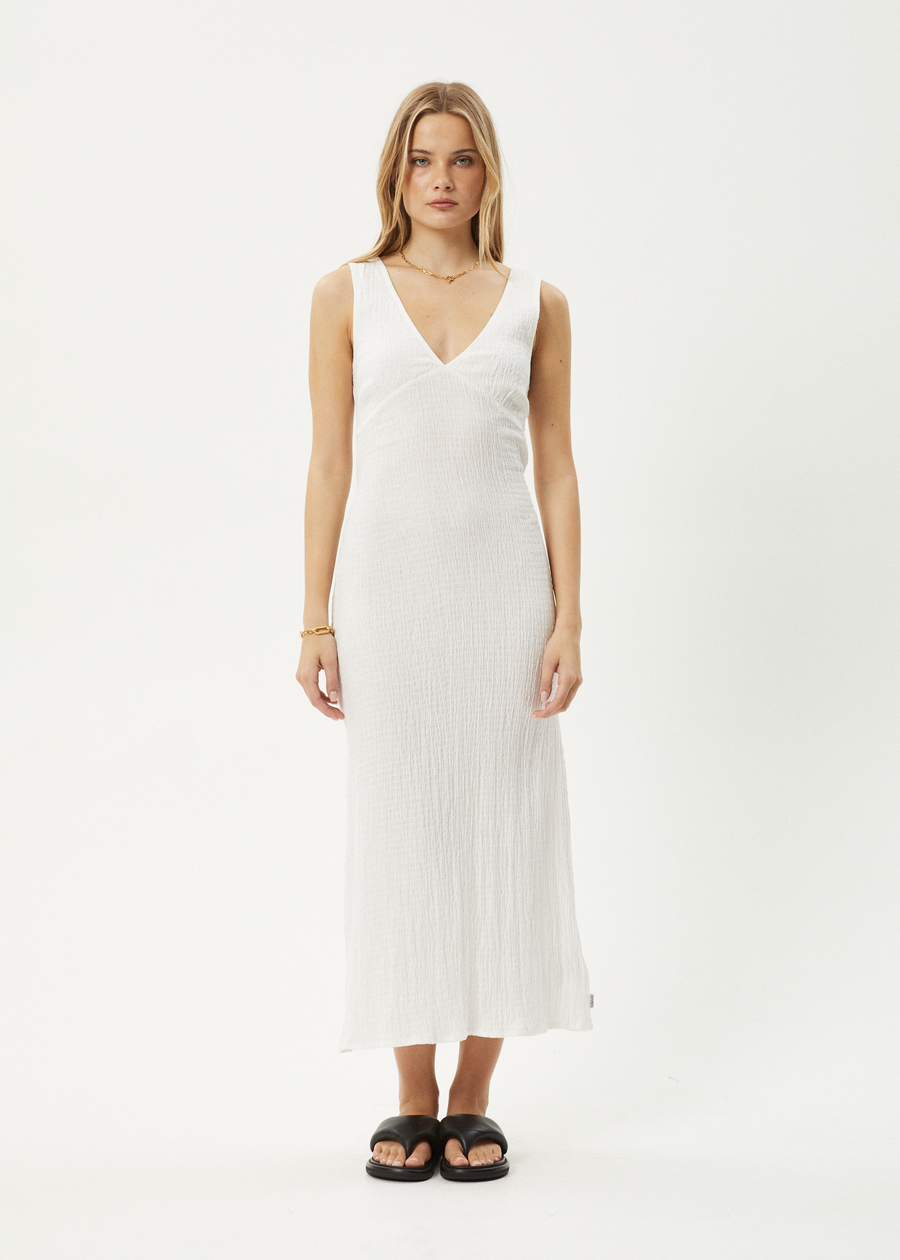 AFENDS Womens Focus - Seersucker Maxi Dress - Off White