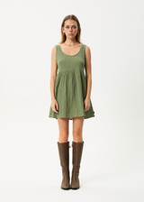 AFENDS Womens Focus Jesse - Seersucker Mini Dress - Oil Green - Afends womens focus jesse   seersucker mini dress   oil green
