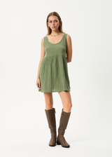 AFENDS Womens Focus Jesse - Seersucker Mini Dress - Oil Green - Afends womens focus jesse   seersucker mini dress   oil green