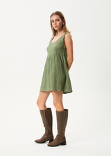 AFENDS Womens Focus Jesse - Seersucker Mini Dress - Oil Green - Afends womens focus jesse   seersucker mini dress   oil green