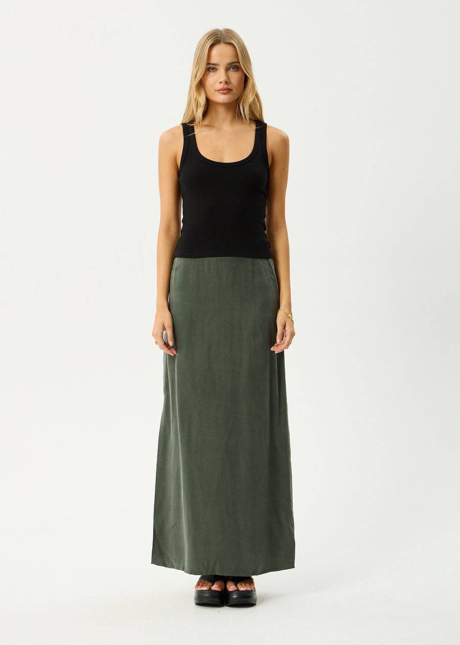 AFENDS Womens Grace - Cupro Maxi Skirt - Deep Green