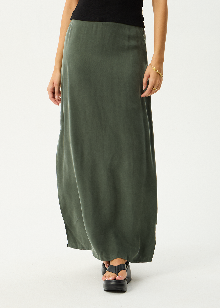 AFENDS Womens Grace - Cupro Maxi Skirt - Deep Green