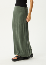AFENDS Womens Grace - Cupro Maxi Skirt - Deep Green - Afends womens grace   cupro maxi skirt   deep green