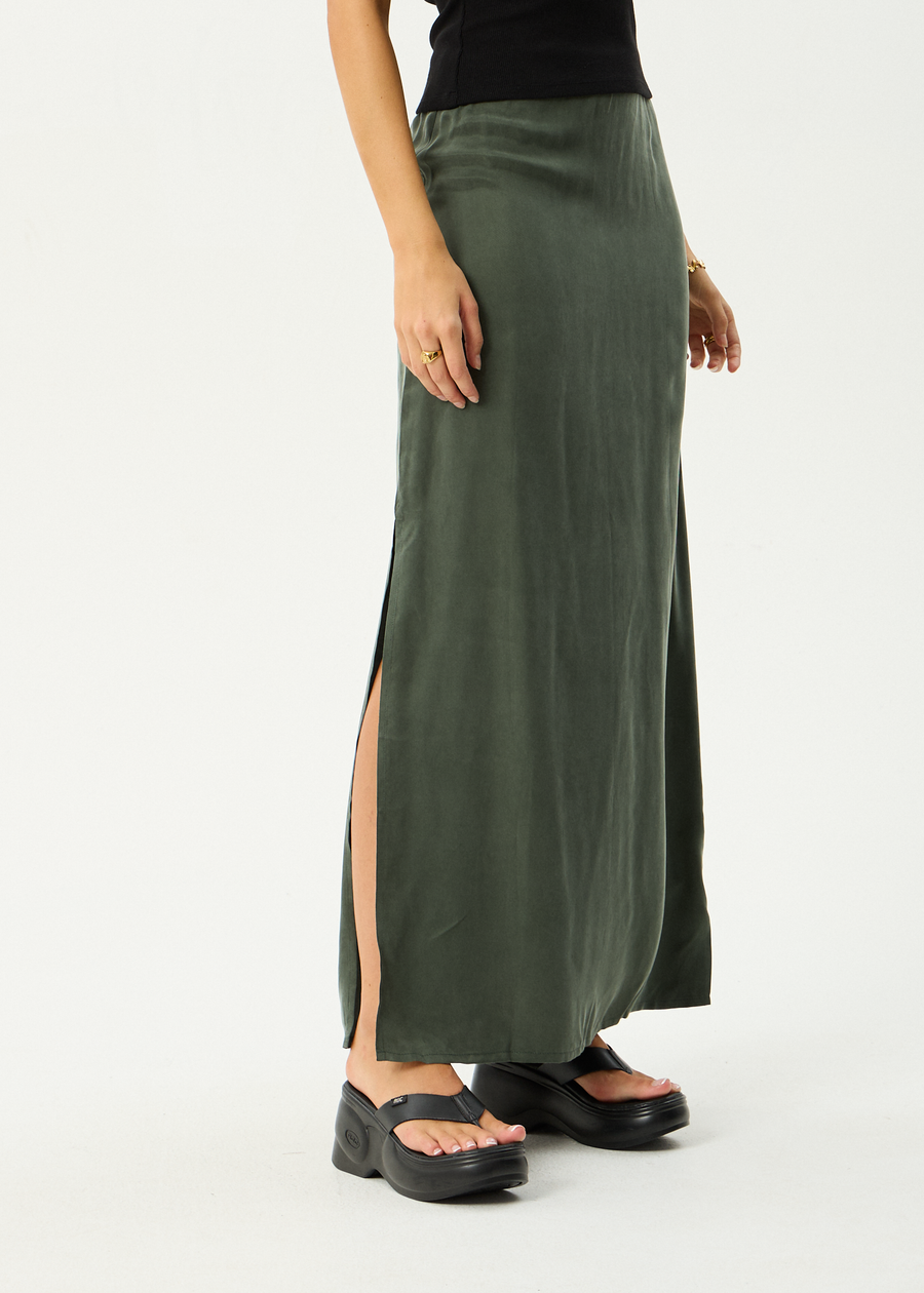 AFENDS Womens Grace - Cupro Maxi Skirt - Deep Green