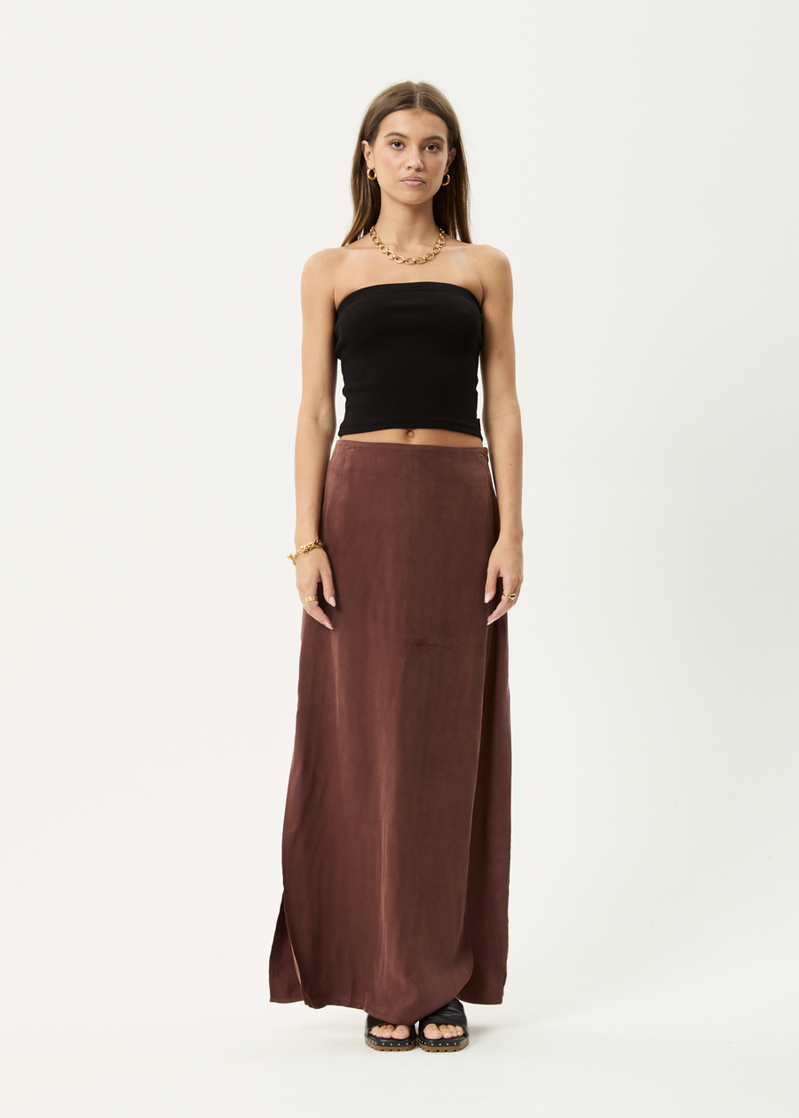 AFENDS Womens Grace - Cupro Maxi Skirt - Hazelnut