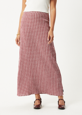 AFENDS Womens Base - Seersucker Maxi Skirt - Burgundy Check - Afends womens base   seersucker maxi skirt   burgundy check