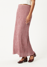 AFENDS Womens Base - Seersucker Maxi Skirt - Burgundy Check - Afends womens base   seersucker maxi skirt   burgundy check