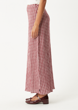 AFENDS Womens Base - Seersucker Maxi Skirt - Burgundy Check - Afends womens base   seersucker maxi skirt   burgundy check