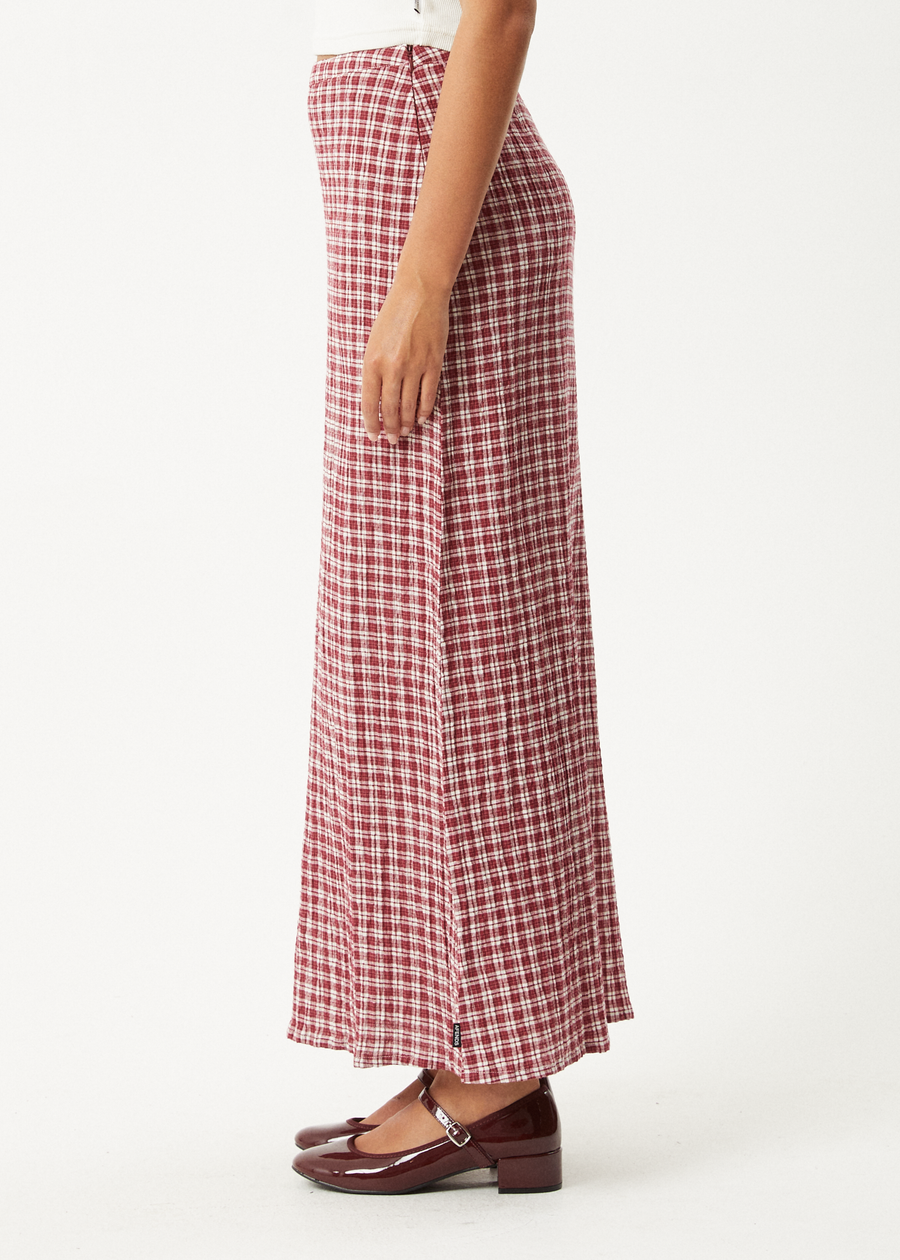 AFENDS Womens Base - Seersucker Maxi Skirt - Burgundy Check