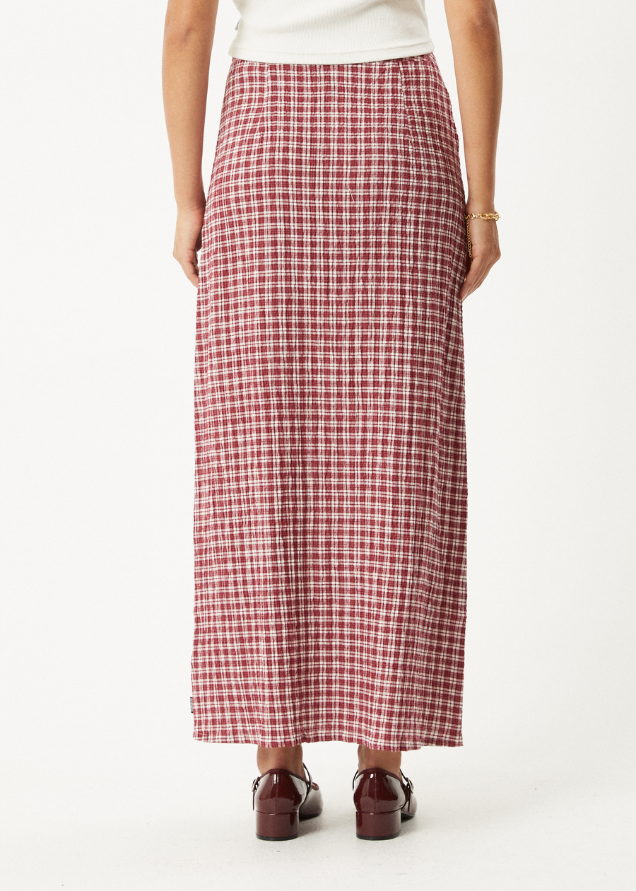 AFENDS Womens Base - Seersucker Maxi Skirt - Burgundy Check