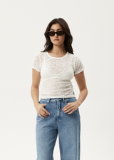 AFENDS Womens Poet - Lace Baby Tee - White - Afends womens poet   lace baby tee   white