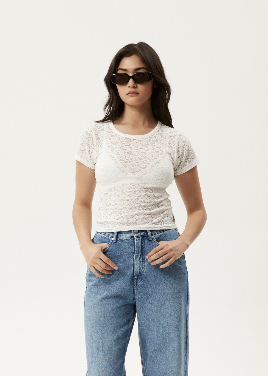 AFENDS Womens Poet - Lace Baby Tee - White
