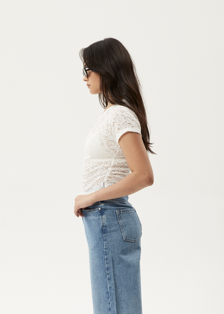 AFENDS Womens Poet - Lace Baby Tee - White