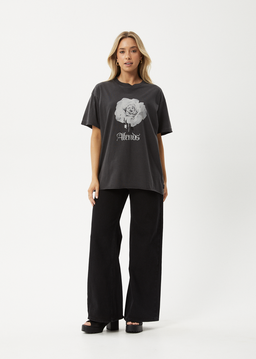 AFENDS Womens Sweet Juliet - Oversized Tee - Stone Black
