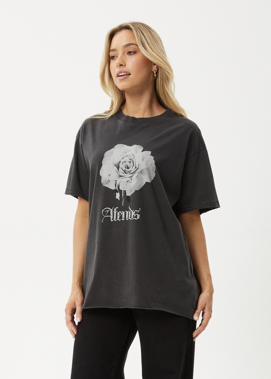 AFENDS Womens Sweet Juliet - Oversized Tee - Stone Black