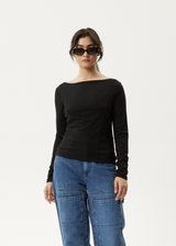 AFENDS Womens Mirage Bamboo - Sheer Long Sleeve Top - Black - Afends womens mirage bamboo   sheer long sleeve top   black 