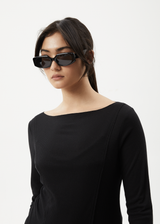 AFENDS Womens Mirage Bamboo - Sheer Long Sleeve Top - Black - Afends womens mirage bamboo   sheer long sleeve top   black 