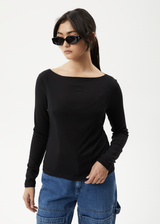 AFENDS Womens Mirage Bamboo - Sheer Long Sleeve Top - Black - Afends womens mirage bamboo   sheer long sleeve top   black 
