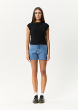 AFENDS Womens Focus - Seersucker Mock Neck Top - Black - Afends womens focus   seersucker mock neck top   black