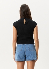 AFENDS Womens Focus - Seersucker Mock Neck Top - Black - Afends womens focus   seersucker mock neck top   black