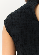 AFENDS Womens Focus - Seersucker Mock Neck Top - Black - Afends womens focus   seersucker mock neck top   black