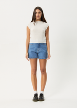 AFENDS Womens Focus - Seersucker Mock Neck Top - Off White - Afends womens focus   seersucker mock neck top   off white