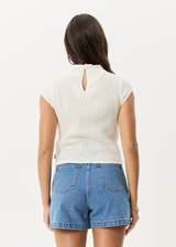 AFENDS Womens Focus - Seersucker Mock Neck Top - Off White - Afends womens focus   seersucker mock neck top   off white