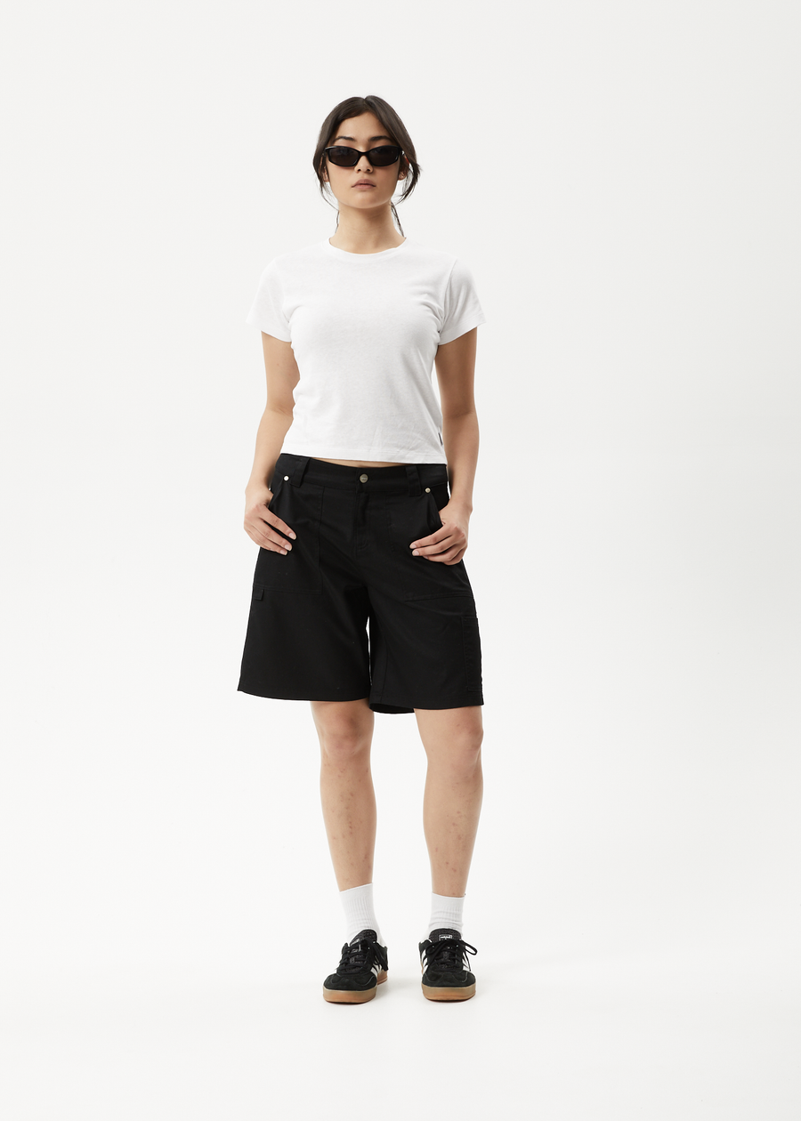 AFENDS Womens Carly - Low Rise Workwear Short - Black