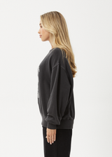 AFENDS Womens Sweet Juliet - Crew Neck Jumper - Stone Black - Afends womens sweet juliet   crew neck jumper   stone black