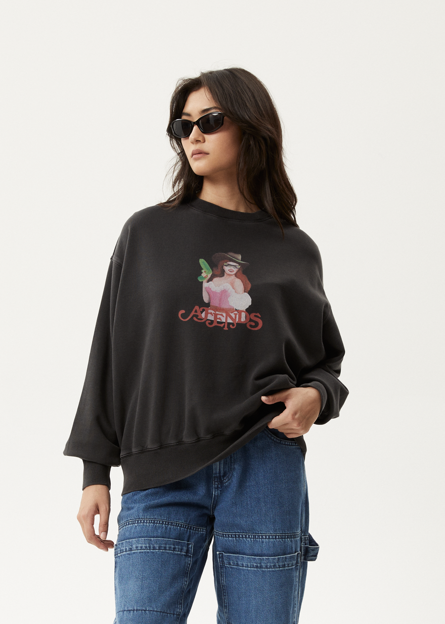 AFENDS Womens Worlds Above - Crew Neck Jumper - Charcoal