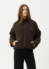 AFENDS Womens Berlin - Reversible  Polar Fleece Jacket - Coffee - Afends womens berlin   reversible polar fleece jacket   coffee