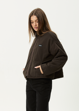 AFENDS Womens Berlin - Reversible  Polar Fleece Jacket - Coffee - Afends womens berlin   reversible polar fleece jacket   coffee