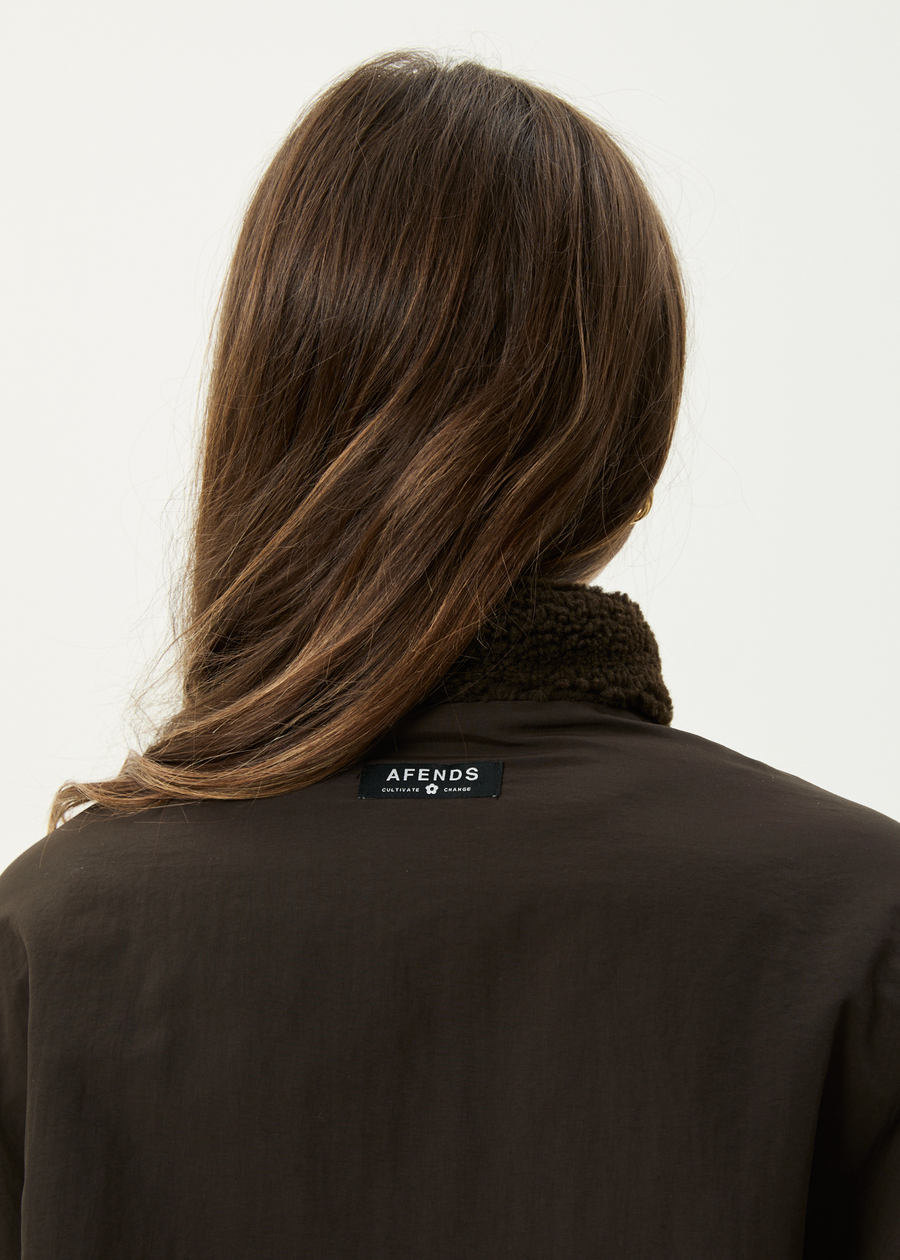 AFENDS Womens Berlin - Reversible Polar Fleece Jacket - Coffee