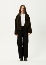 AFENDS Womens Berlin - Reversible  Polar Fleece Jacket - Coffee - Afends womens berlin   reversible polar fleece jacket   coffee