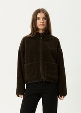 AFENDS Womens Berlin - Reversible  Polar Fleece Jacket - Coffee - Afends womens berlin   reversible polar fleece jacket   coffee