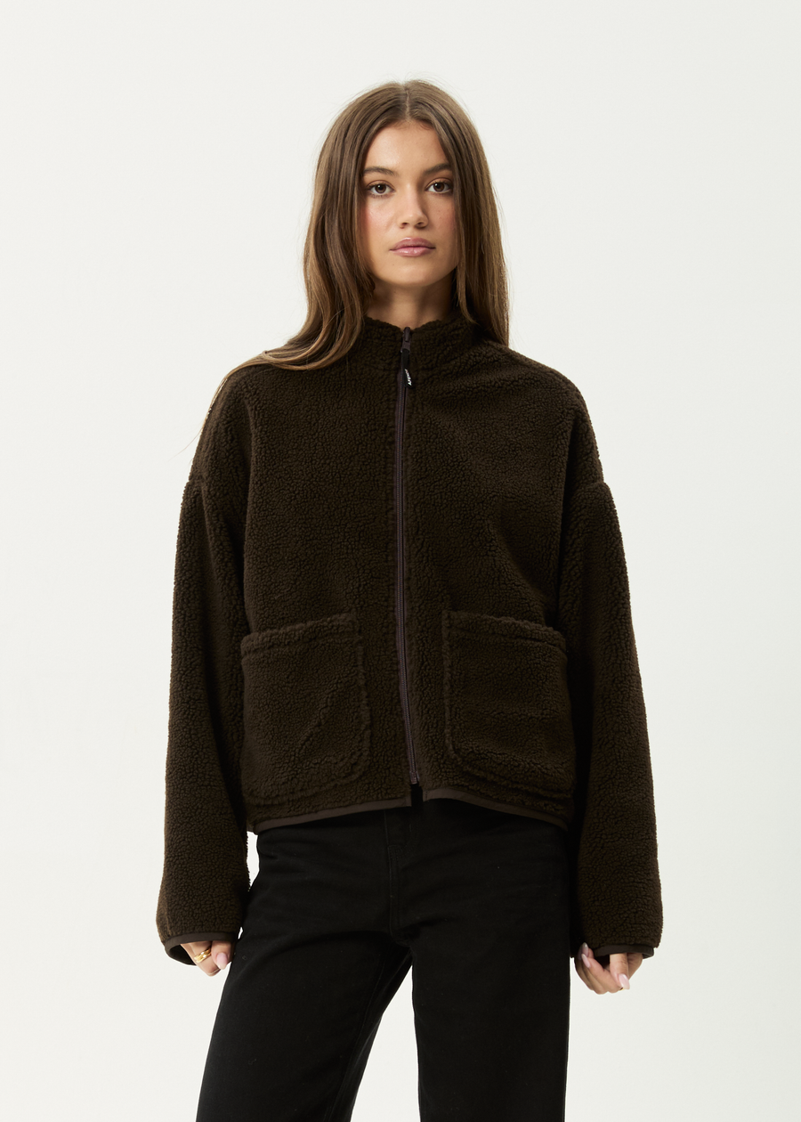 AFENDS Womens Berlin - Reversible Polar Fleece Jacket - Coffee