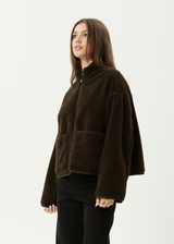 AFENDS Womens Berlin - Reversible  Polar Fleece Jacket - Coffee - Afends womens berlin   reversible polar fleece jacket   coffee