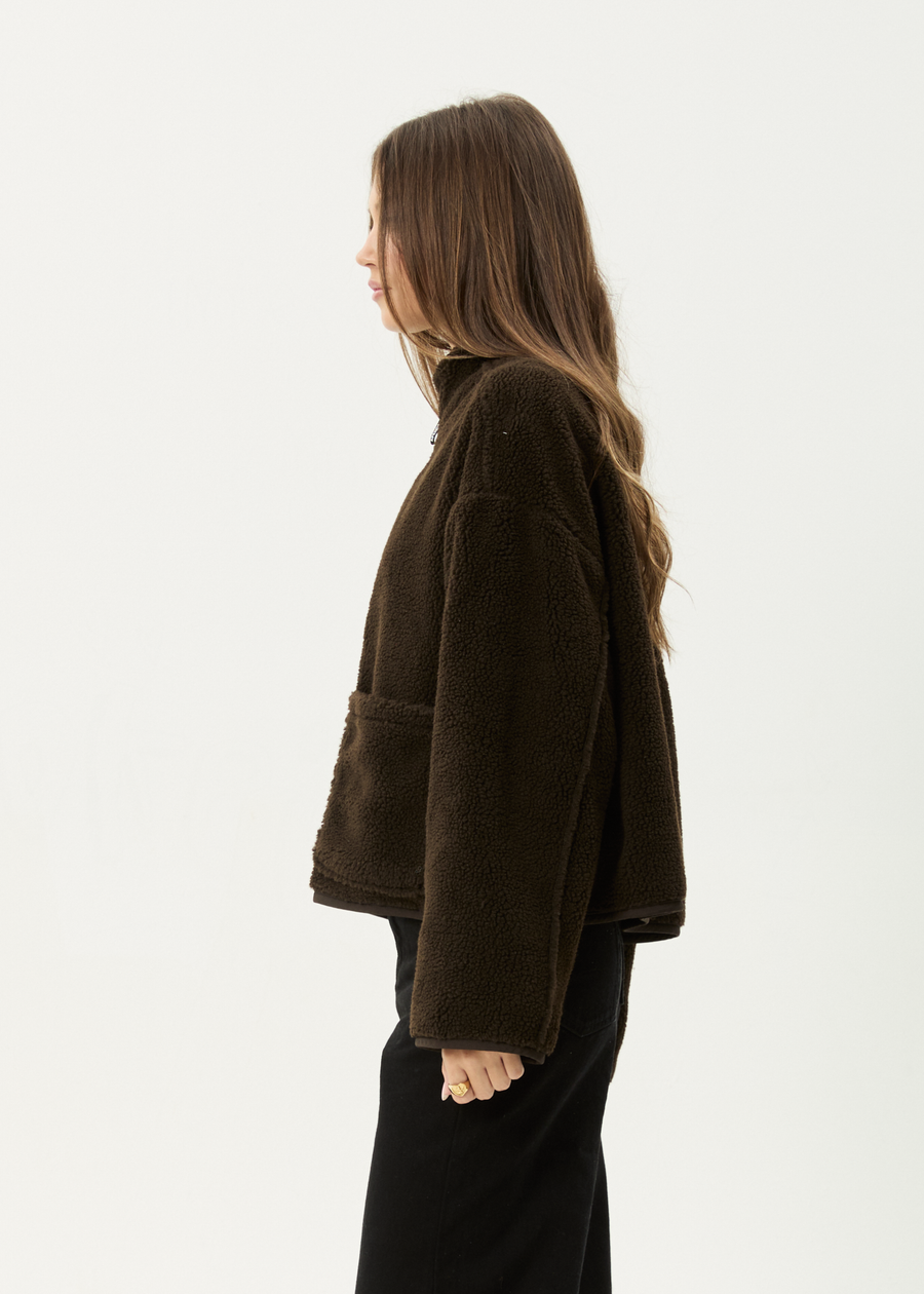 AFENDS Womens Berlin - Reversible Polar Fleece Jacket - Coffee
