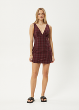 AFENDS Womens Eboni - Check Mini Dress - Port - Afends womens eboni   check mini dress   port