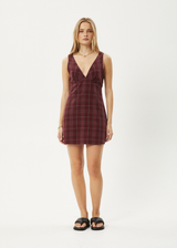 AFENDS Womens Eboni - Check Mini Dress - Port - Afends womens eboni   check mini dress   port