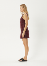 AFENDS Womens Eboni - Check Mini Dress - Port - Afends womens eboni   check mini dress   port