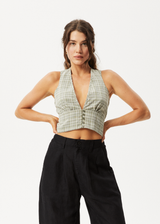 AFENDS Womens Willow Check - Top - Military Check - Afends womens willow check   top   military check 