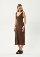 AFENDS Womens Gia - Cupro Maxi Dress - Coffee - Afends womens gia   cupro maxi dress   coffee 