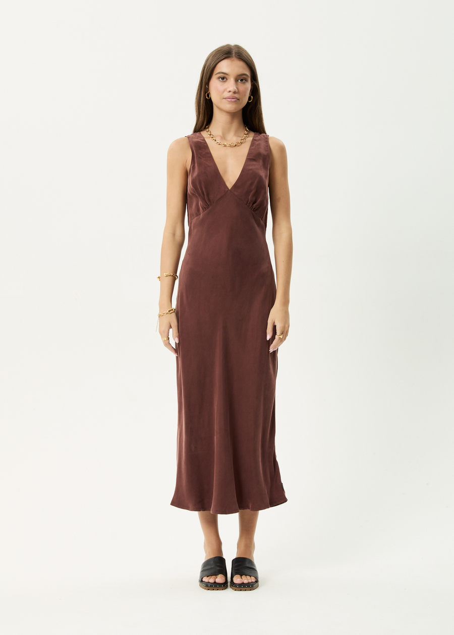 AFENDS Womens Gia - Cupro Maxi Dress - Hazelnut
