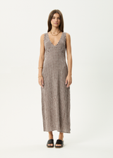 AFENDS Womens Base - Seersucker Maxi Dress - Coffee Check - Afends womens base   seersucker maxi dress   coffee check