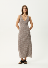 AFENDS Womens Base - Seersucker Maxi Dress - Coffee Check - Afends womens base   seersucker maxi dress   coffee check