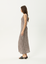 AFENDS Womens Base - Seersucker Maxi Dress - Coffee Check - Afends womens base   seersucker maxi dress   coffee check