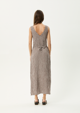 AFENDS Womens Base - Seersucker Maxi Dress - Coffee Check - Afends womens base   seersucker maxi dress   coffee check