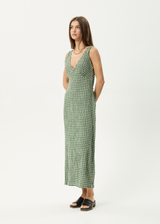 AFENDS Womens Base - Seersucker Maxi Dress - Deep Green Check - Afends womens base   seersucker maxi dress   deep green check